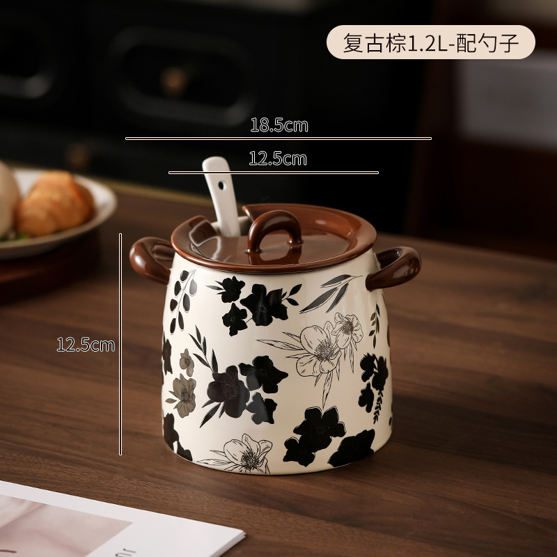 Tanque de aceite de cerdo, cerámica, flores antiguas, caja de condimentos de gran capacidad para el hogar, botella de tanque de condimento, olla de aceite de carne de chile de cocina