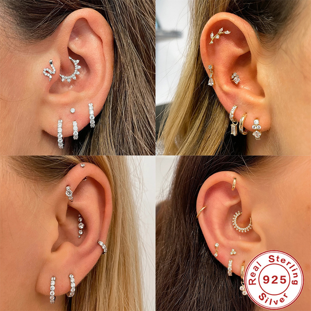 3g Weight Zircon Inlay Material Hoop Earrings Classification 1 Piece 925 Sterling Silver Zircon Irregular Hoop Earrings