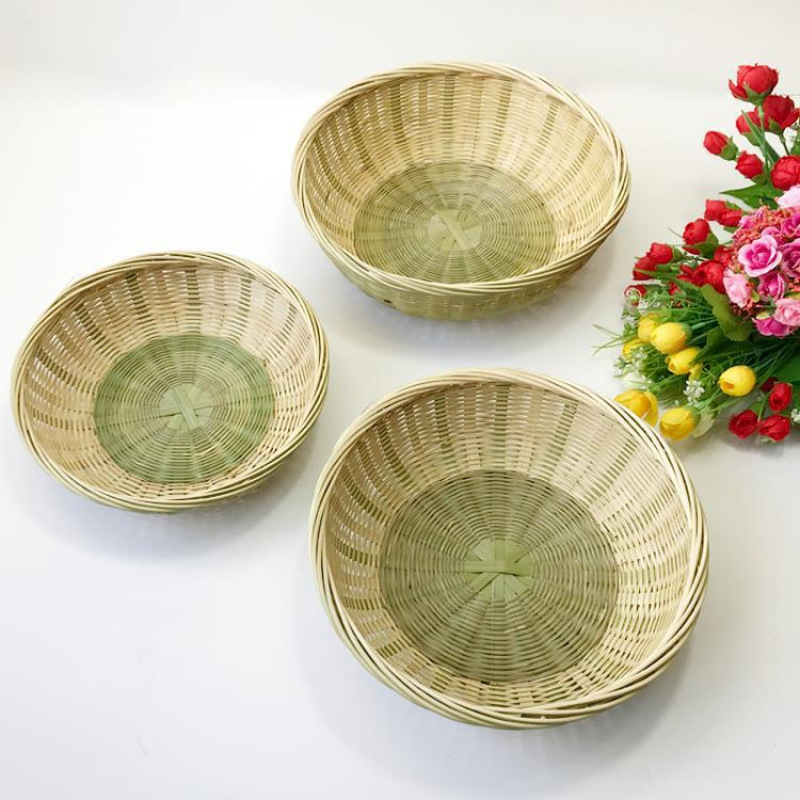 手工竹编制品竹篮子竹筛水果篮子收纳筐圆形竹簸箕农家用竹筐托盘