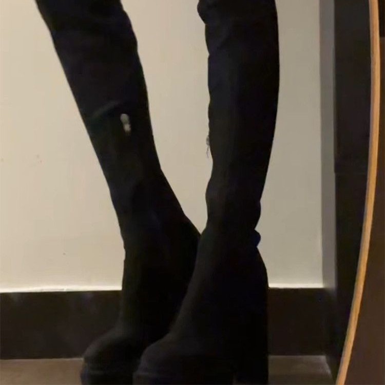 Retro Thick-Soled Girls' Over-The-Knee High-Heeled Boots, Autum Slimming Look Suede Long Boots, Thick-Legged High Boots