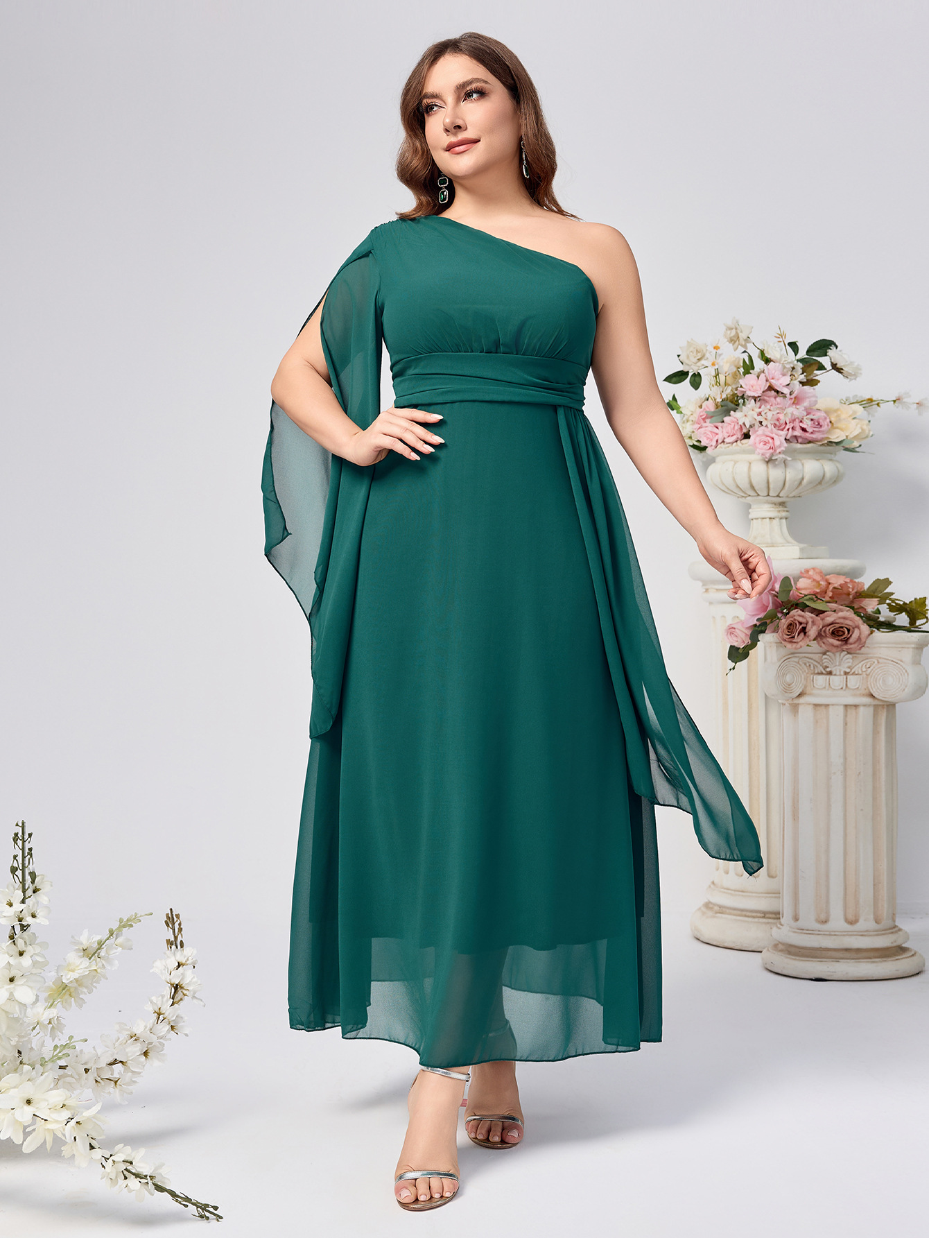 2024 verano nuevo estilo comercio exterior ropa de mujer gasa cuello diagonal gran swing vestido de talla grande fiesta de citas banquete al por mayor image 5