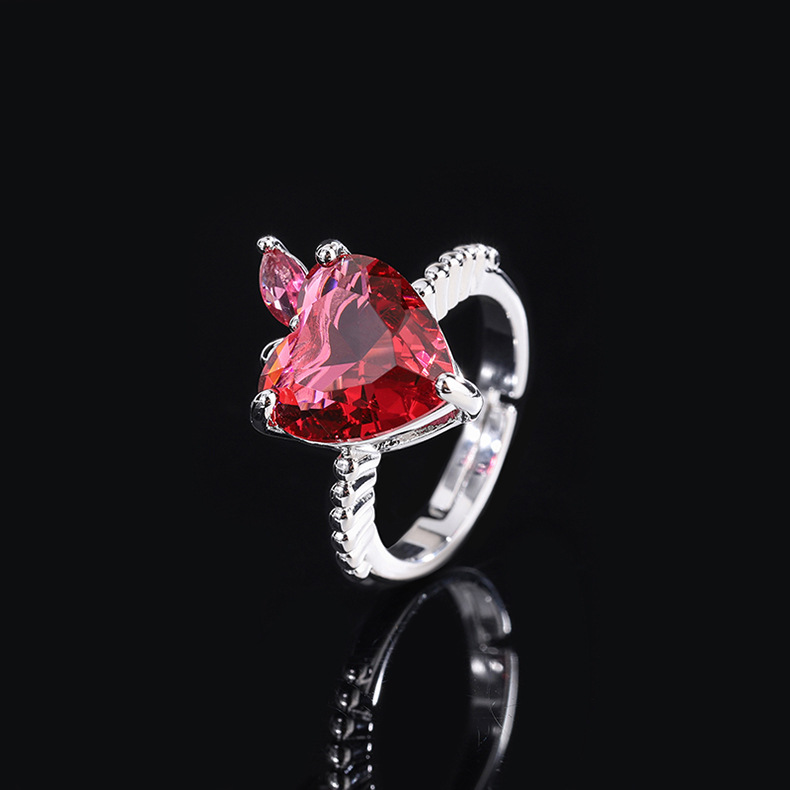 Fashion Heart Shape Copper Plating Zircon Open Ring