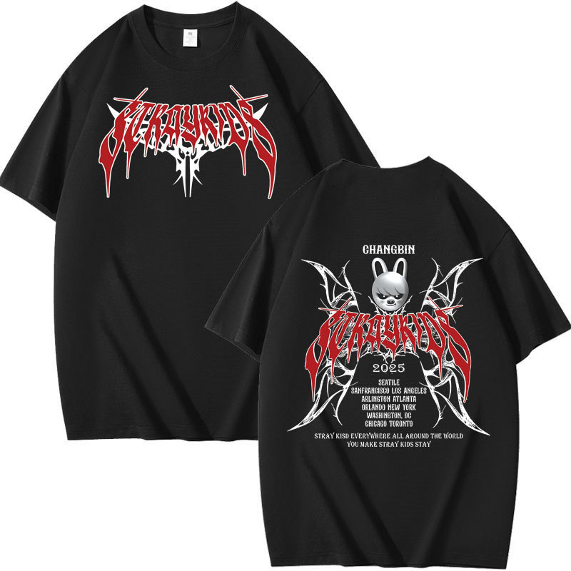 Herrenbekleidung Stray Kids Dominate 2025 Peripheriekombination Peripheriedruck Sommer Kurzarm-T-Shirt aus reiner Baumwolle_voghion.com