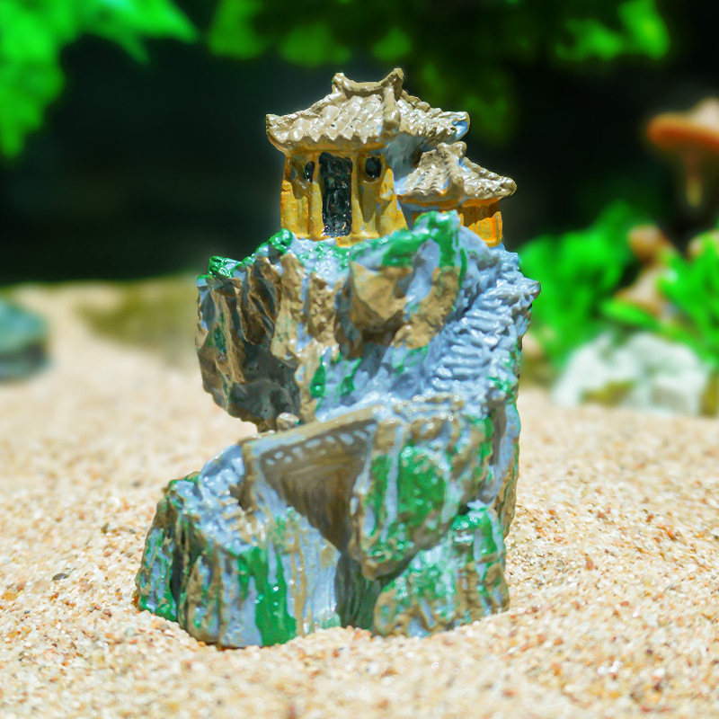 Nuevo estilo templo de montaña bonsai artesanías micro paisaje pabellón pequeño decoración arquitectura antigua estilo chino al por mayor