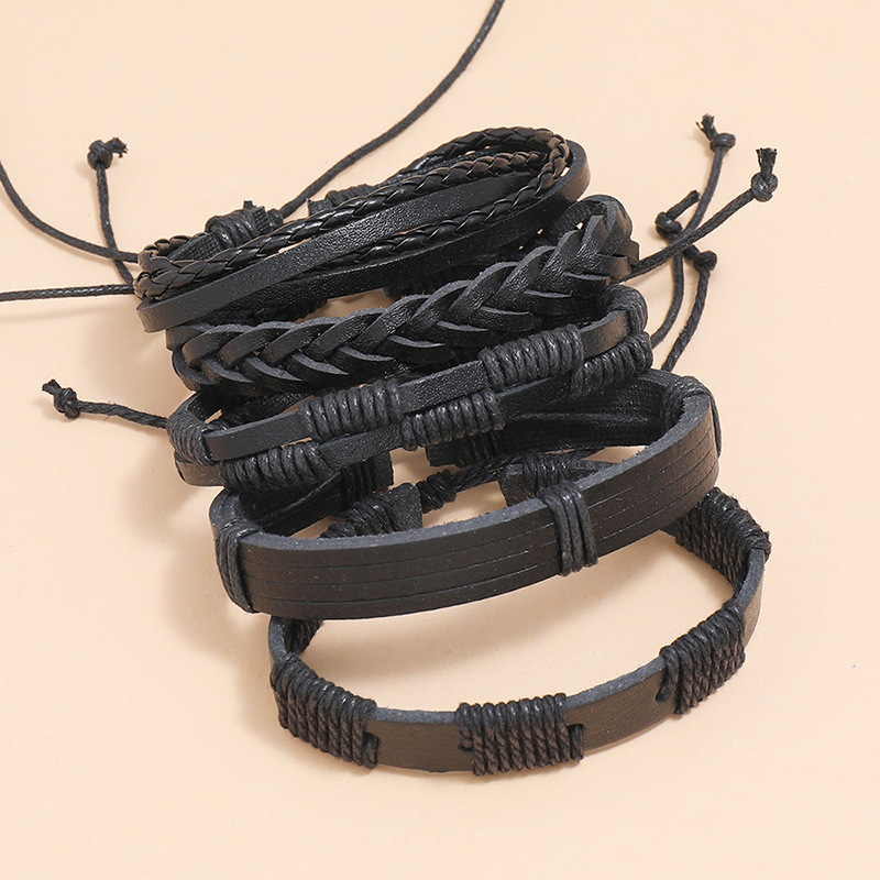 Retro Simple Braided Black Leather Bracelet display picture 2