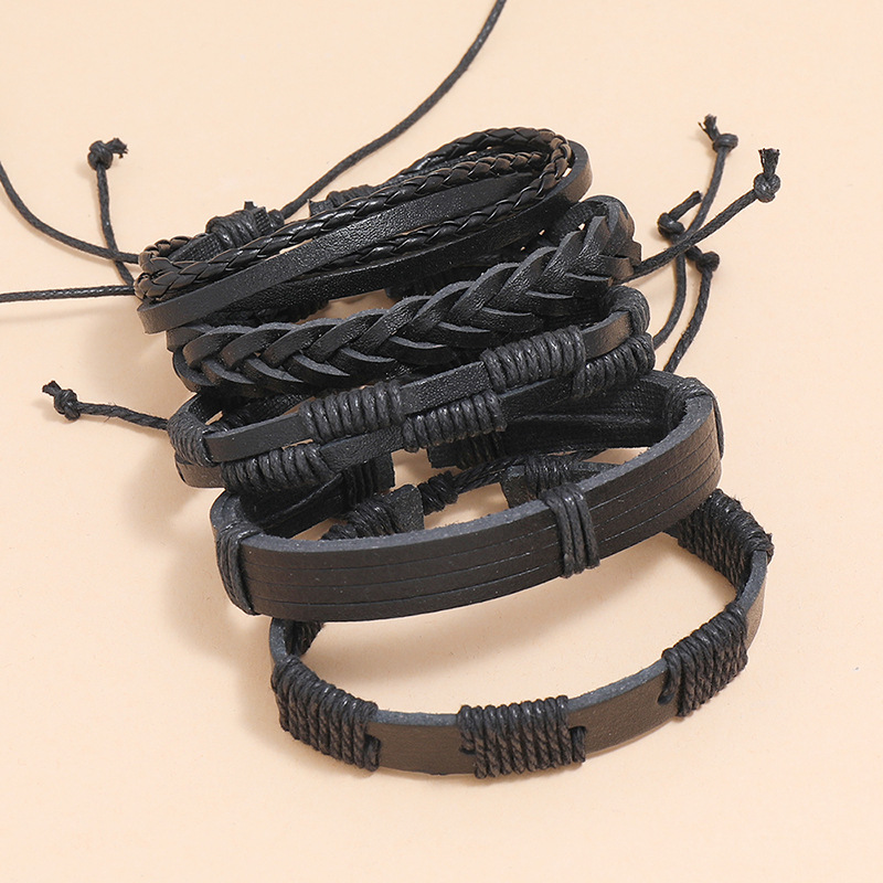 Pulsera De Cuero Negro Trenzado Simple Retro display picture 2