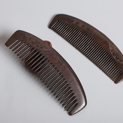 Black Sandalwood Comb with Long Handle, Dense Wide Teeth, Double-Sided Printed Sandalwood Comb, Solid Wood Comb, Massage Comb - Factory Wholesale