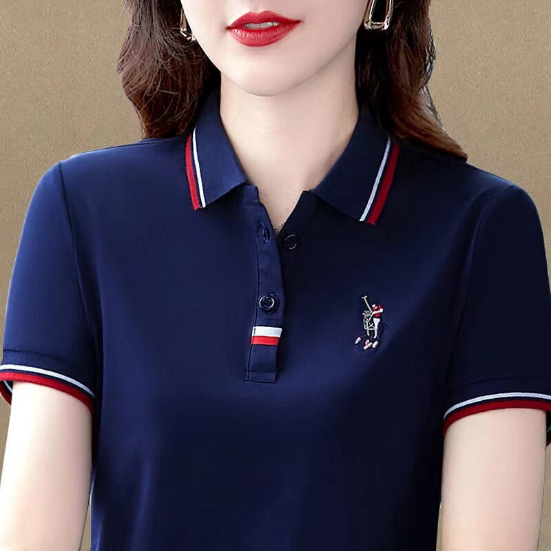 Summer Korean Style Women's T-shirt Short-sleeved Western-style Age-reducing Middle-aged Mother's plus size Casual Sports POLO Shirt Top