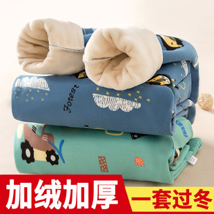 Children's Thermal Underwear suit fleece-lined Thickened Winter Boys' Base Girls' Baby's Autumn Clothes Boys' Pajamas