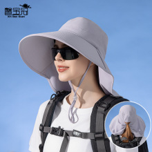 8112春夏季大檐披肩防晒帽欧美时尚渔夫帽户外带马尾孔太阳帽子女