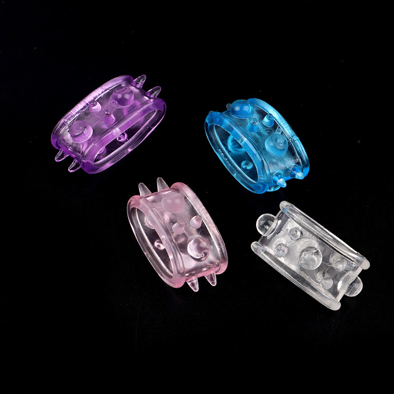 Men’s Large Beaded Chastity-Style Cock Ring, Textured TPE, Translucent Blue — detail image 2