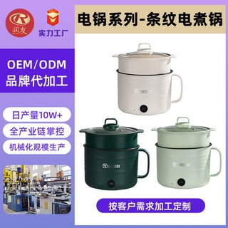 哇噢定制 条纹小电锅1-2人蒸煮煎炒涮不粘电火锅家用多功能电煮锅