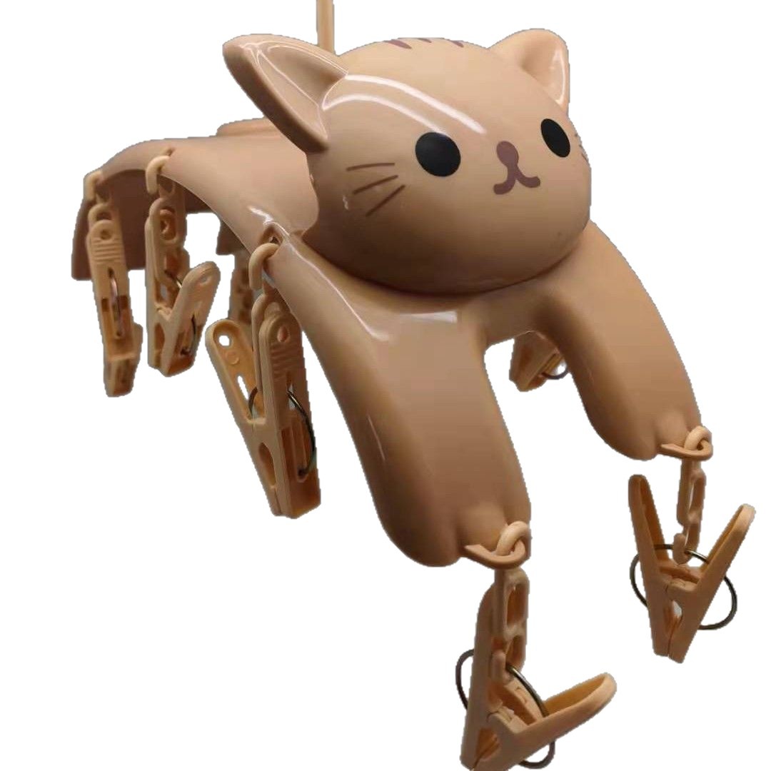 Percha Multifuncional con Diseño de Gato de Dibujos Animados para Secar Calcetines, Tendedero para Ropa de Dormitorio o Balcón.