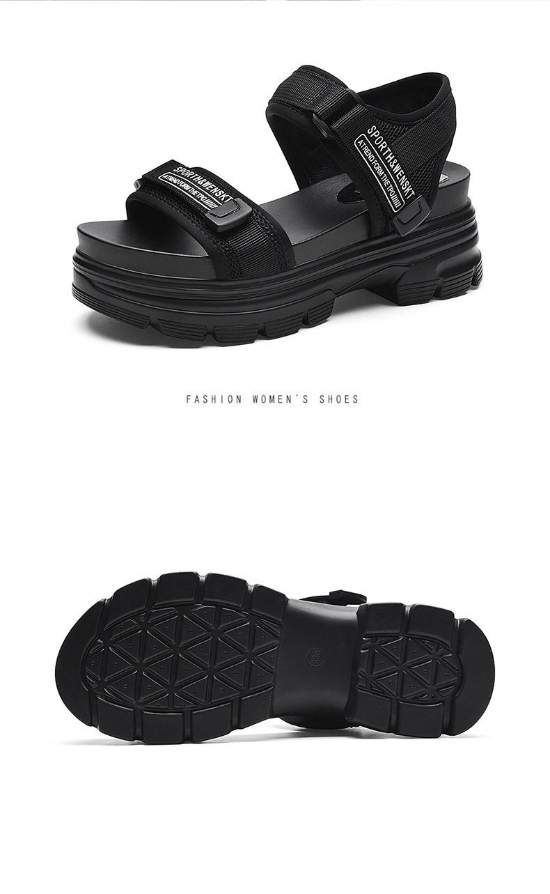 Giày sandal thể thao da thật đế dày nữ gót 4cm quai chữ V khóa dán — JST 1609 cao gót xanh đen 4cm, Đen trắng 2001 LJ, JST 1611 cao gót xanh đen 4cm, 2206 ML màu đen chi tiết 19