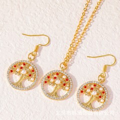 Cross-border new product necklace for women, versatile, high-end, light luxury, colorfast, INS life tree pendant necklace and earring set