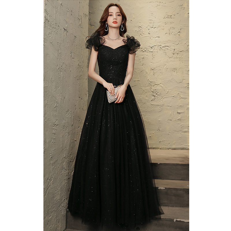 Đầm maxi nữ thắt eo, kiểu halter không tay, phong cách dạ hội Pháp — Màu đen, Màu đỏ rượu