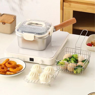 Cross-Border Stainless Steel Frying Pan, Household Multifunctional Square Milk Pot, Outdoor Portable Storage Cooking Pot for Frying Tempura