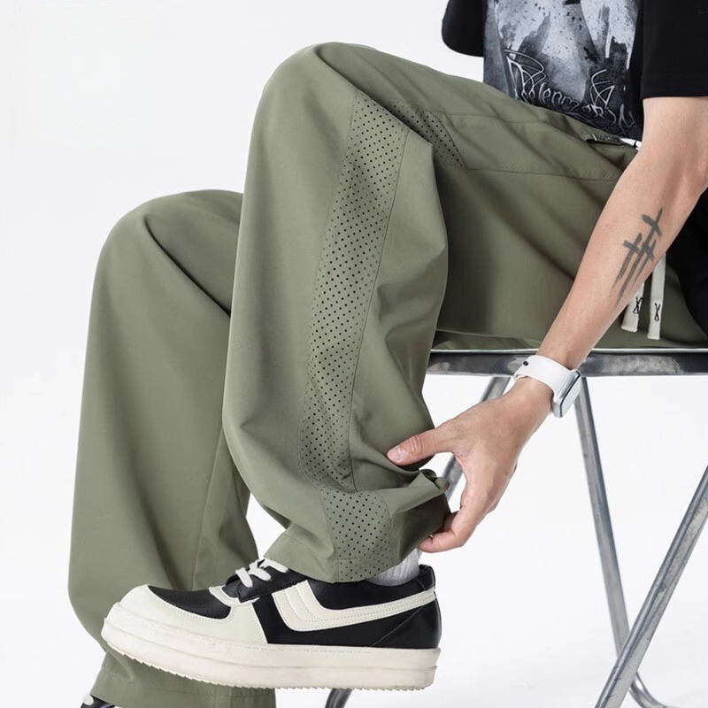 Thin Mesh Breathable Quick-Drying Dry Straight Casual Pants Men's Summer New Trendy Brand Ice Silk Loose Pants