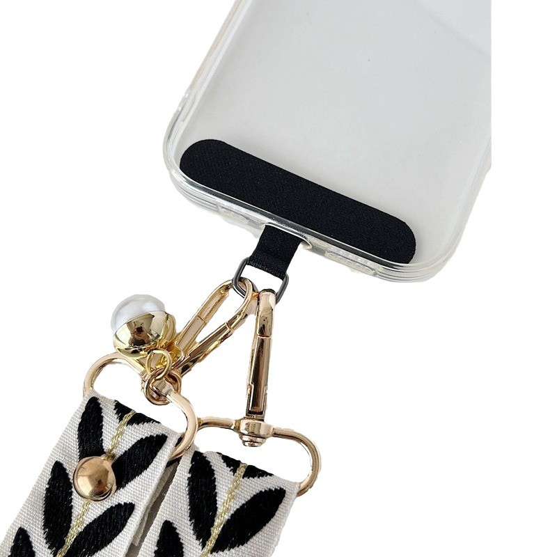 Cordón para teléfono móvil bordado hoja de ratán largo bandolera colgante cuello colgante ajustable con colgante de perlas fuerte y duradero