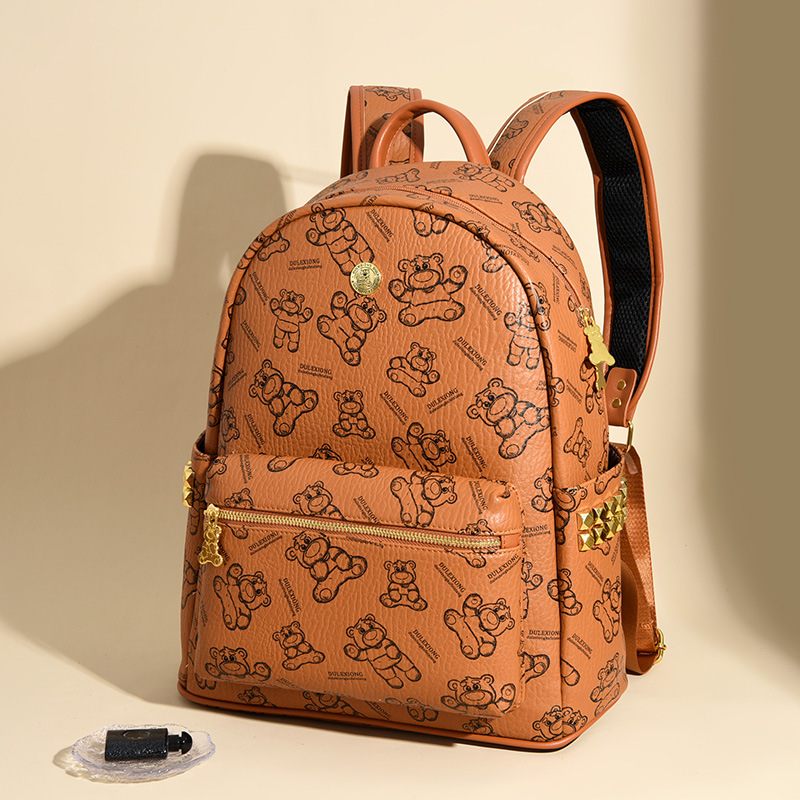 2025 nueva impresión de comercio exterior bolsas de mujer moda coreana de gran capacidad mochila de mujer caricatura lindo oso mochila