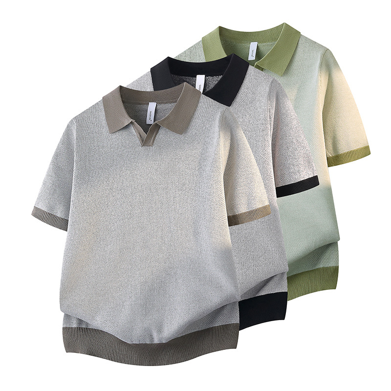Polo camiseta de punto camiseta de manga corta hombre cuello V gaviota cuello viejo viento de negocios camiseta de hielo de verano fábrica transfronteriza al por mayor