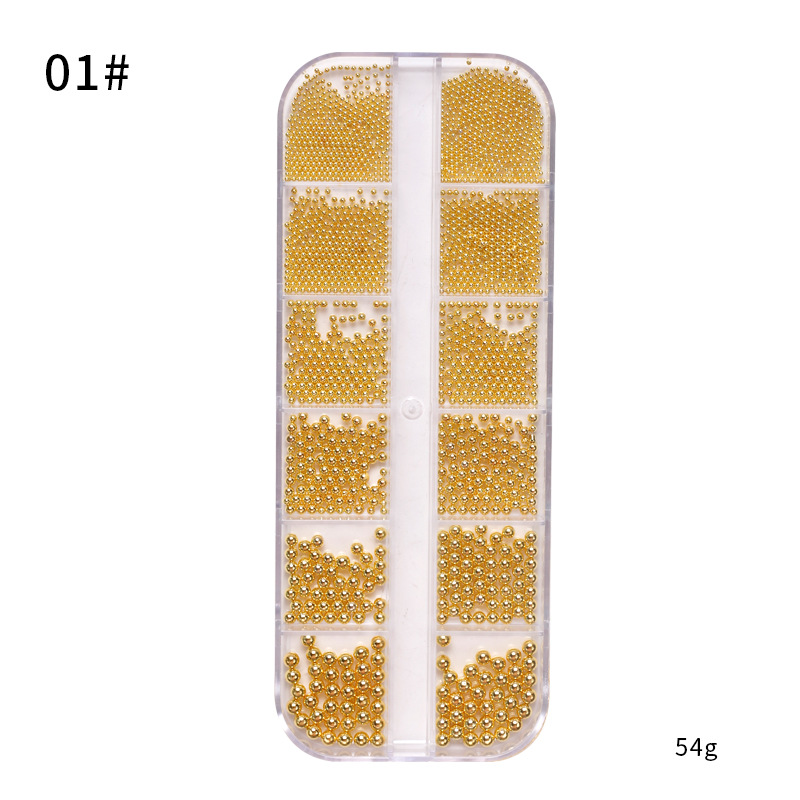 Transfronterizo manicura 12-grid larga caja bola de acero oro plata oro rosa tamaño mezclado metal bola de acero joyería