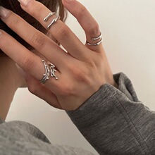 个性焰火戒指女时尚设计感火花S925镀银开口指环百搭嘻哈食指戒潮