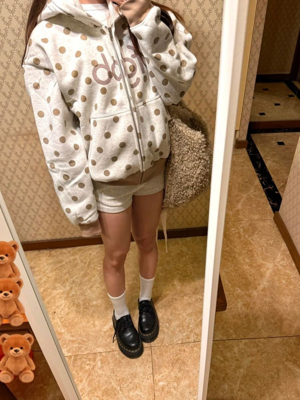 美式辣妹波点字母连帽开衫卫衣女春秋设计感宽松百搭oversize外套|undefined