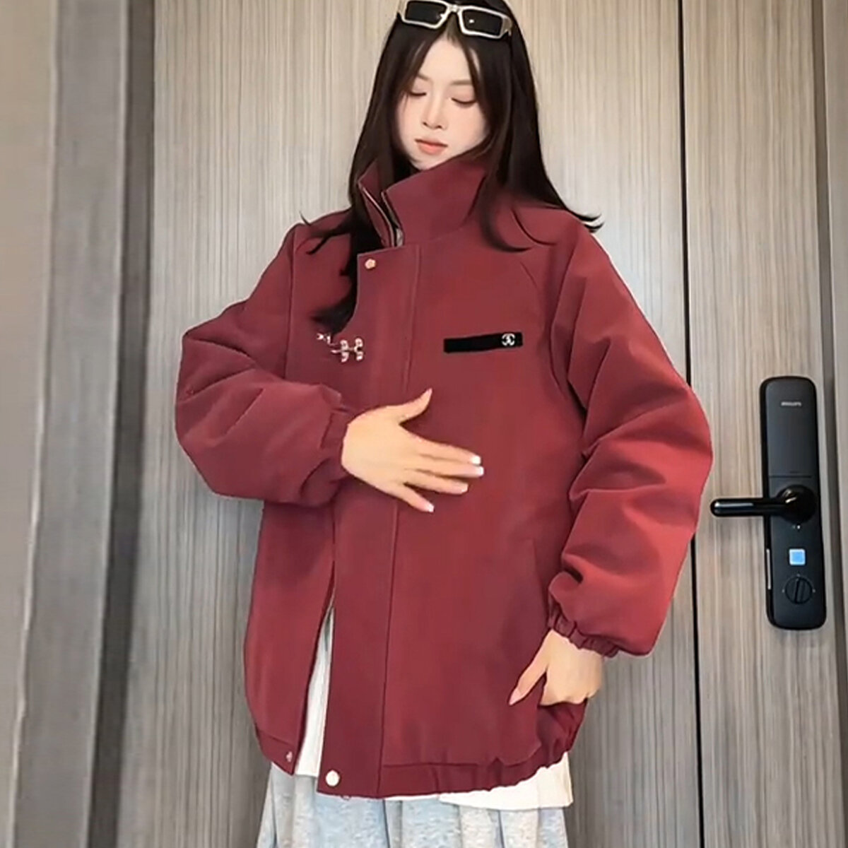 酒红色皮衣外套男款秋冬夹棉加厚夹克新中式国风男装高级感机车服