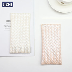 彈口編織紋PU眼鏡袋高端新款太陽鏡袋便攜眼鏡收納包鑽石格PU皮