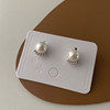 Silver needle, universal earrings from pearl with bow, silver 925 sample, city style, simple and elegant design, wholesale