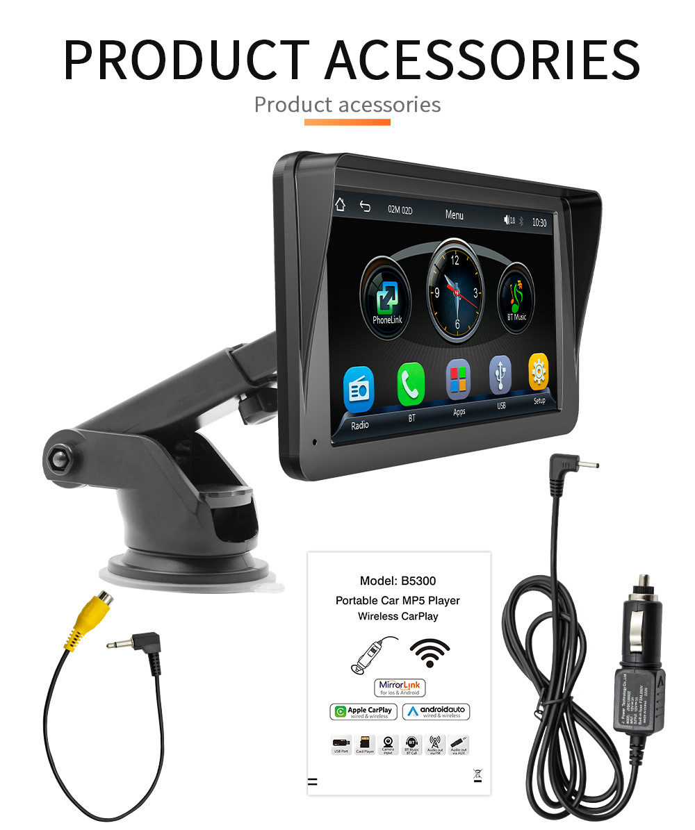 Cross-Border 7inch Portable In-Car Screen Bluetooth Mp5 Player High-Definition Large Screen Wireless Carplay Car Navigation