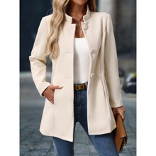 女士休闲高领长款毛呢大衣2025跨境外贸亚马逊大翻领秋冬新款外套