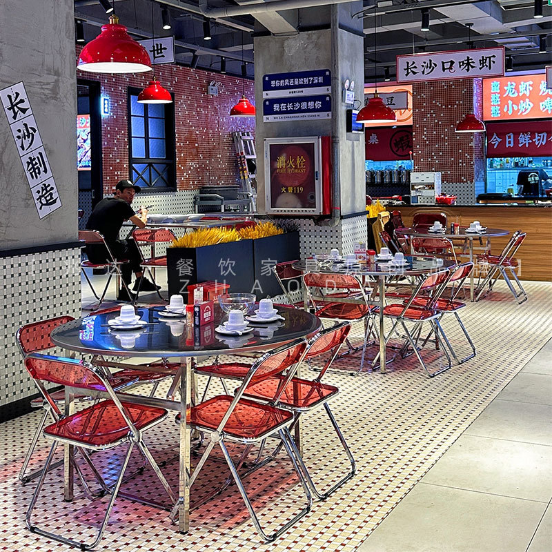 屋台の折り畳みテーブルと椅子のネット赤火鍋店ステンレスの食事テーブル