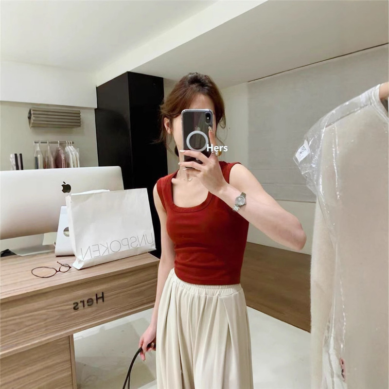 Hers Sweet Shoulder Vest Suspender Women's Slimming Look Cover Side Breasts Long Square Collar Inner Top