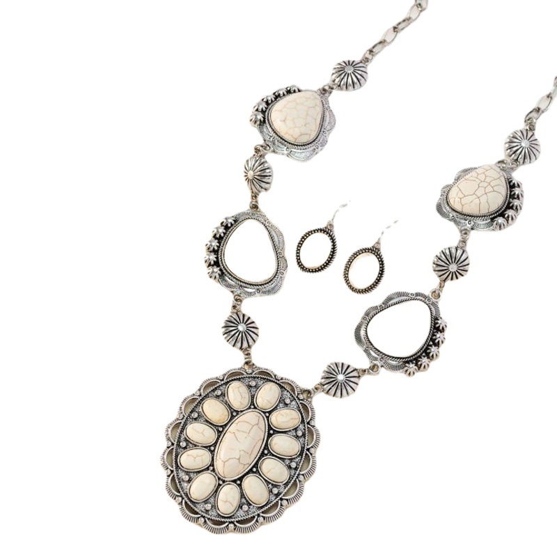 Cruzar la frontera europea y americana nueva retro izquierda y derecha en forma de collar de turquesa pendientes de estilo occidental exagerada collar de turquesa pendientes