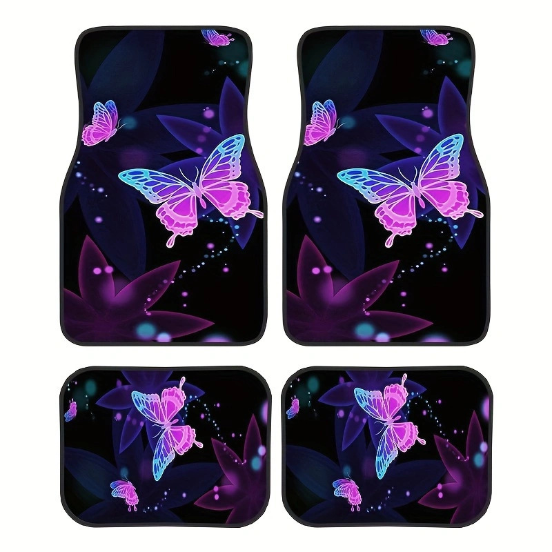 Cross-Border Temu Hot-Selling Butterfly Car Floor Mats, Four-Piece Set for All Seasons, Dirt-Resistant, Wear-Resistant, Anti-Scratch Mats