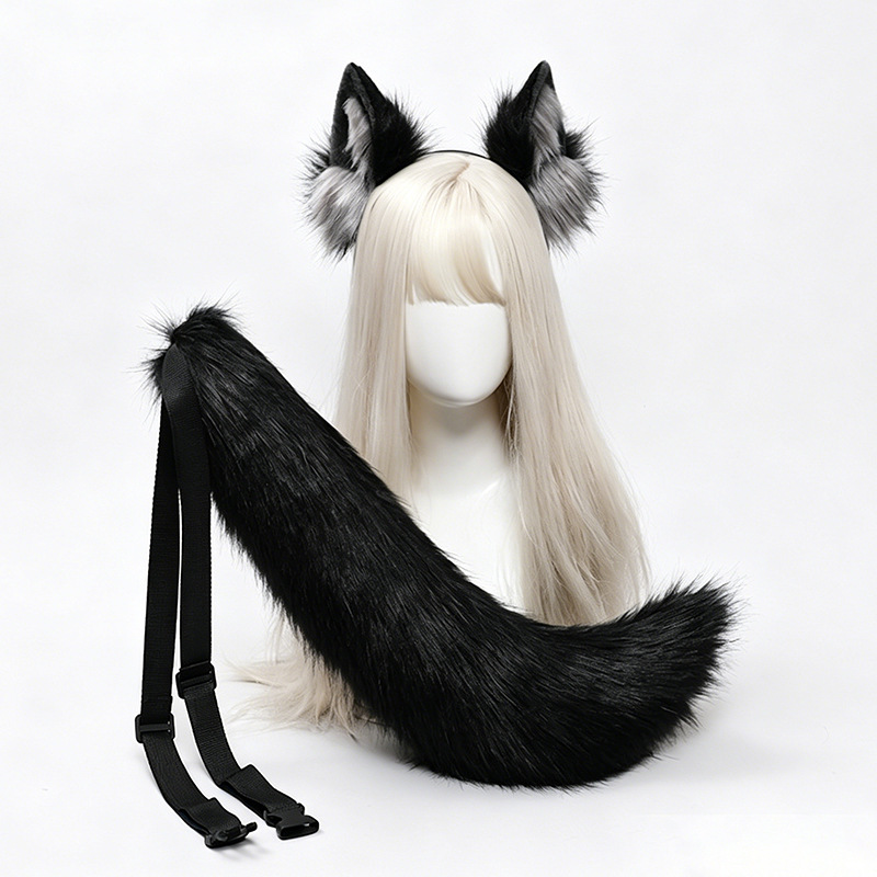 Accesorio de cosplay de cola de lobo, diadema con orejas de animal realistas, accesorio de disfraz de peluche adorable, diadema de lobo feroces para disfraz de lobo solitario.