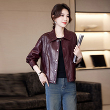 海宁真皮皮衣女绵羊皮外套短款翻领宽松休闲机车真皮夹克春秋新款