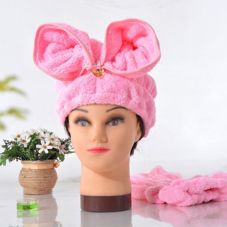 长绒柔软干发帽 兔耳朵吸水加厚珊瑚绒干发巾可爱浴帽三角帽批发