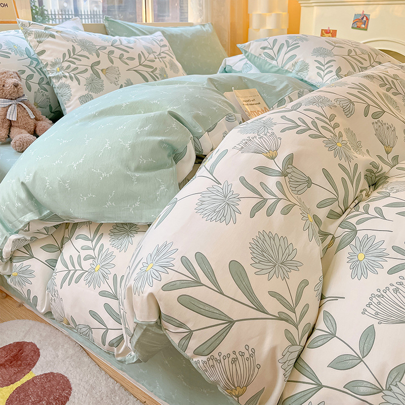 Ins algodón de cuatro piezas 100 algodón pequeño fresco ropa de cama femenina cubierta de edredón ropa de cama de dormitorio de tres piezas