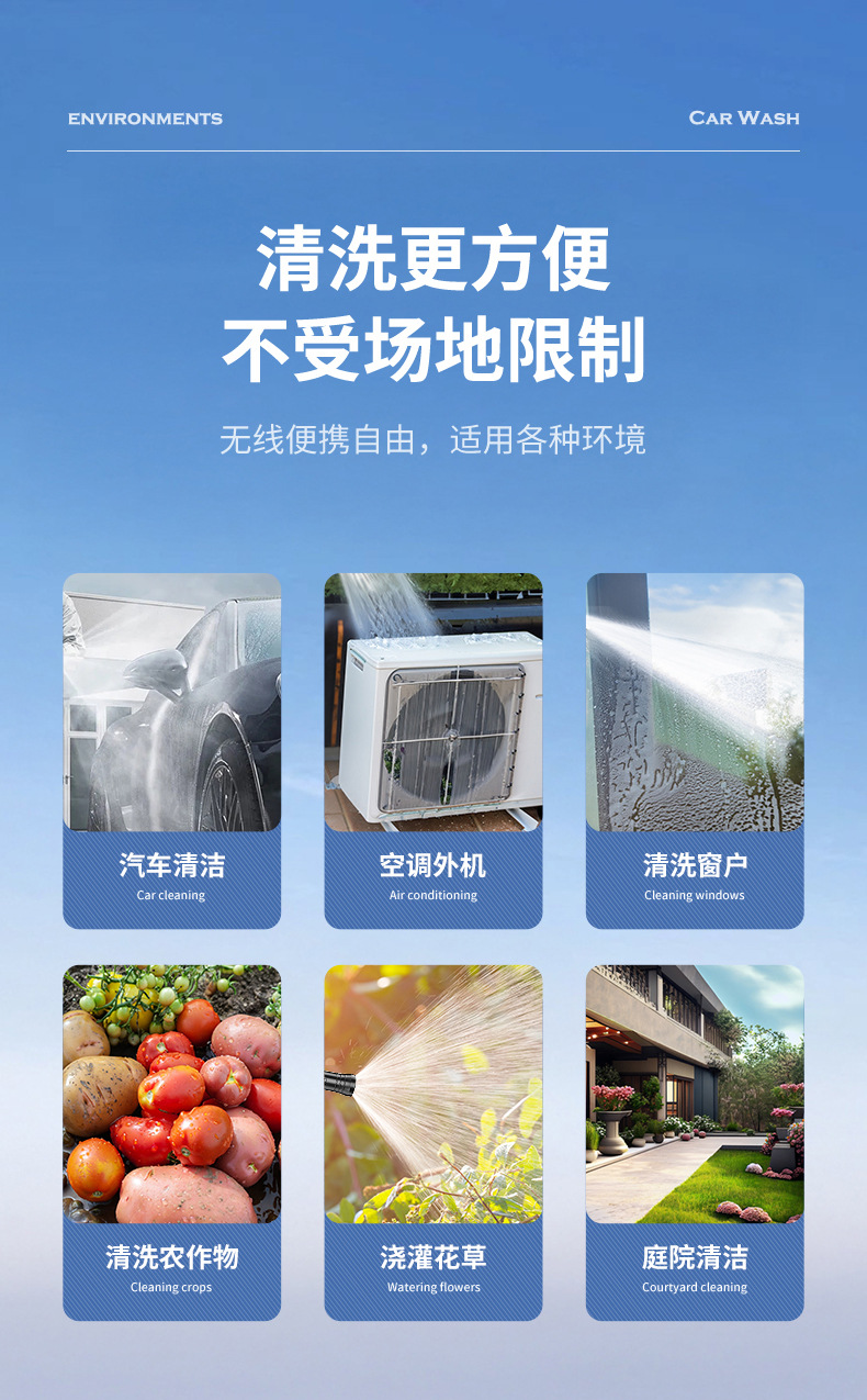 Kafeila Wireless High-Pressure Car Wash Water Gun Household Rechargeable Lithium Battery Car Wash Machine Multi-Functional Portable Car Wash Machine