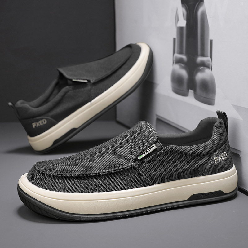 Men's shoes breathable old Beijing cloth shoes casual men's canvas shoes lazy one pedal soft-soled work shoes_voghion.com