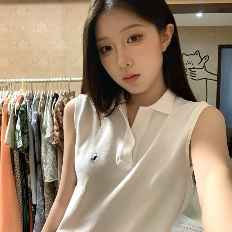 Original Rl Ralph Lauren Lapel Sleeveless Vest Classic Horse Embroidery Top Casual Versatile Lazy Style Polo Shirt for Women