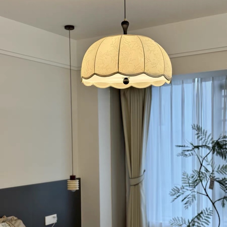 Sala de estar americana de melocotón lámpara de tela lámparas de estilo retro dormitorio de nuez francesa lámpara de nuez