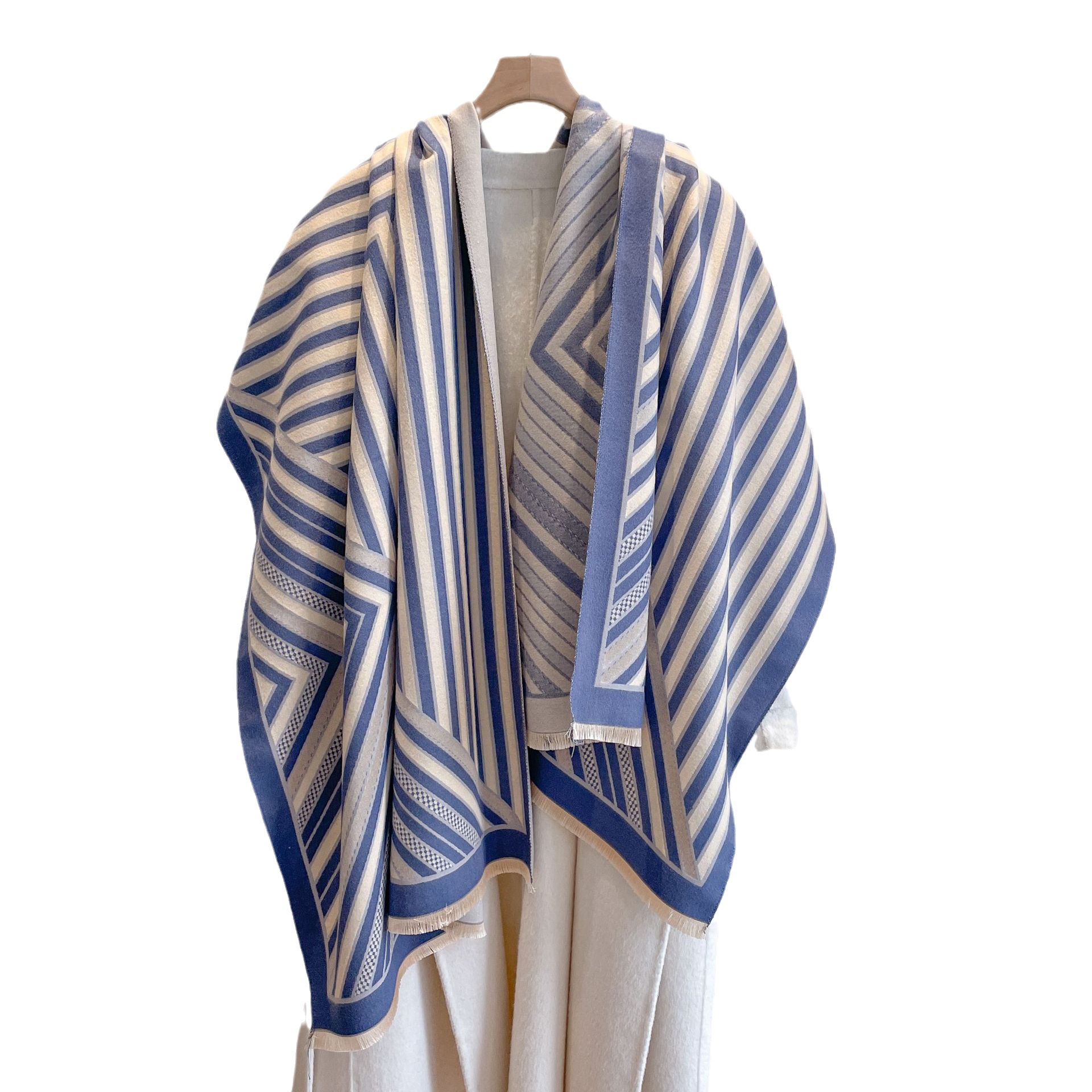 2023 estilo coreano de moda color a juego bufanda a rayas otoño e invierno cálido engrosado largo chal de Cachemira-como bufanda corta para las mujeres