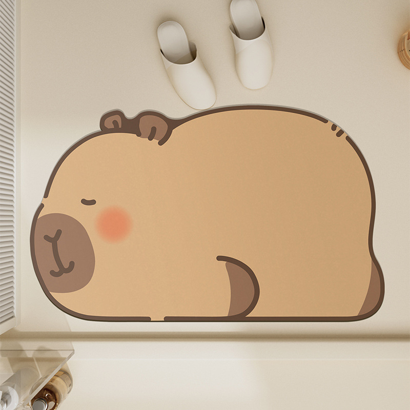Cute Cartoon Capybara Diatomaceous Earth Mat Bathroom Absorbent Non-Slip Mat Quick-Drying Door Mat