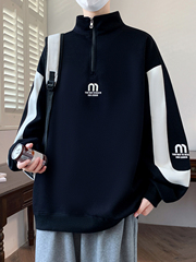 半高领拉链卫衣男春秋款初中高中学生长袖t恤青少年大童男装上衣