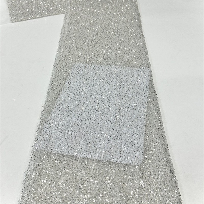 Comercio exterior transfronterizo de alta densidad full sequins tubo de perlas modelo de tela bordada vestido de novia cena tela bordada tridimensional
