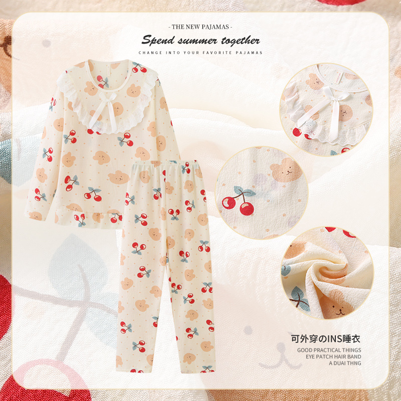 Pijama de primavera y otoño espuma tejida tela arrugada manga larga princesa de dibujos animados se puede usar con ropa de vestir